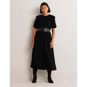 Boden Ruffle Jersey Midi Dress Black Short Sleeve Size 4 EUC Work